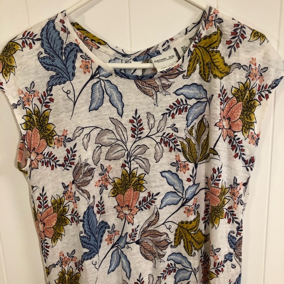 Rachel Zoe Floral Linen Button Up Back Tunic Top Small - Picture 2 of 4